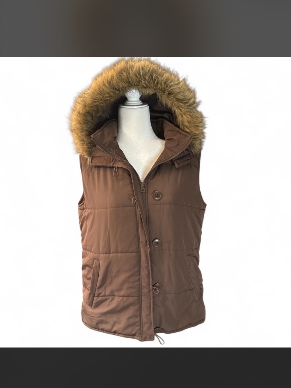 Finish Line Women's Brown Faux-Fur Hooded Puffer Vest